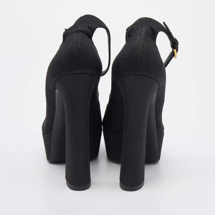 Pre Owned Tom Ford Black Shimmering Fabric Platform Pumps Size 39