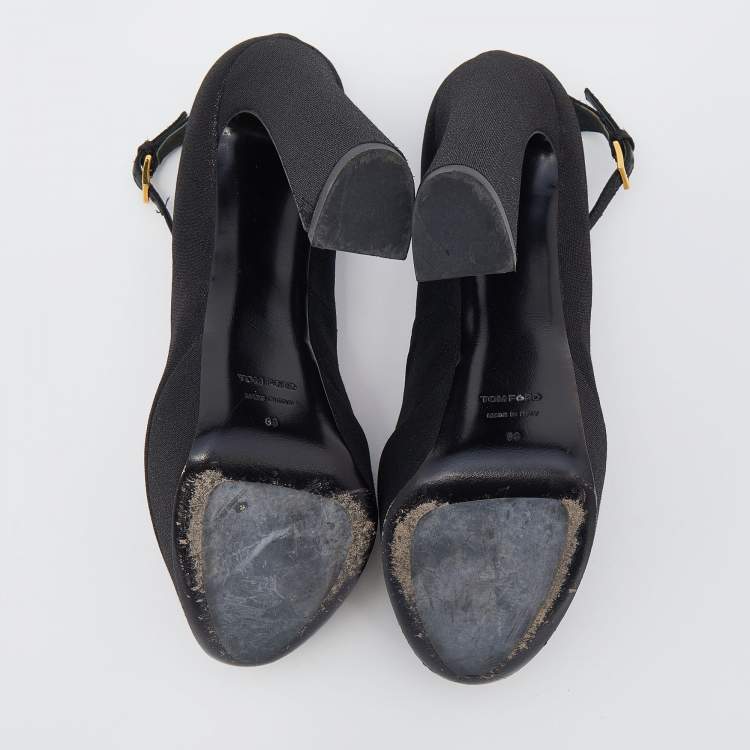 Pre Owned Tom Ford Black Shimmering Fabric Platform Pumps Size 39