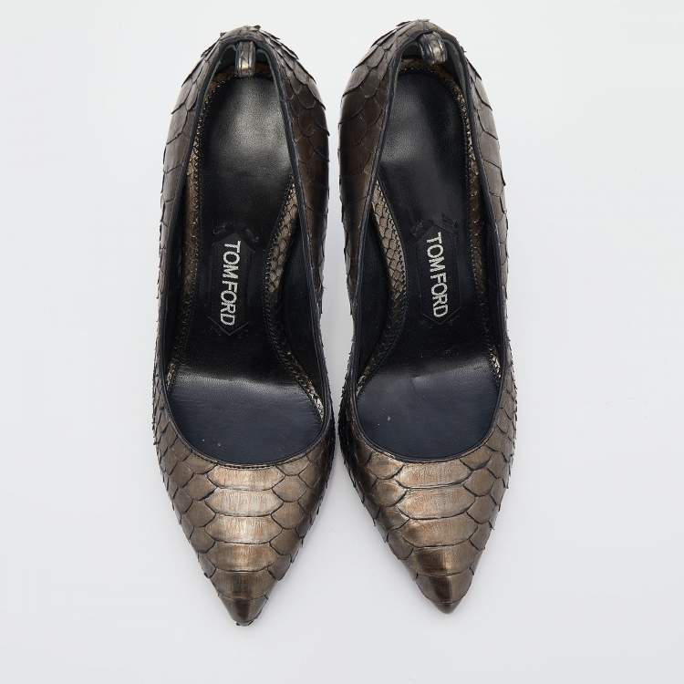 Pre Owned Tom Ford Metallic Grey Python Leather Pointed Toe Pumps Size 35