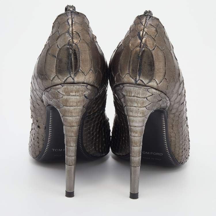 Pre Owned Tom Ford Metallic Grey Python Leather Pointed Toe Pumps Size 35