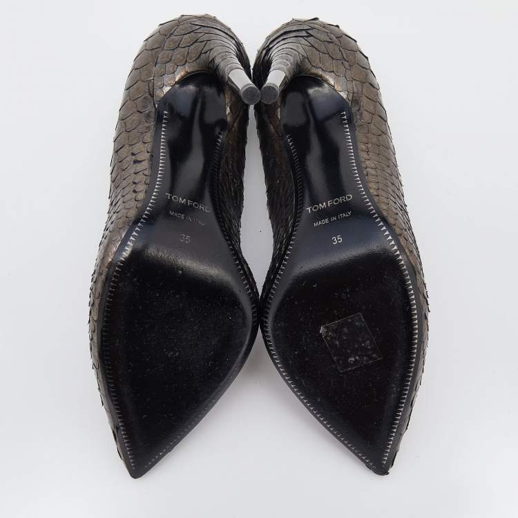 Pre Owned Tom Ford Metallic Grey Python Leather Pointed Toe Pumps Size 35