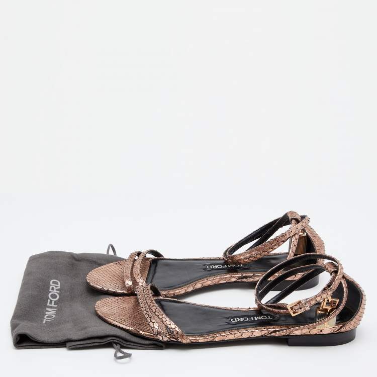 Pre Owned Tom Ford Metallic Brown Python Leather Ankle Strap Sandals Size 41