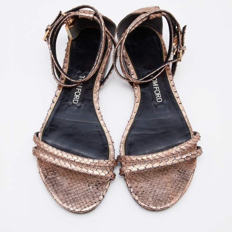 Pre Owned Tom Ford Metallic Brown Python Leather Ankle Strap Sandals Size 41