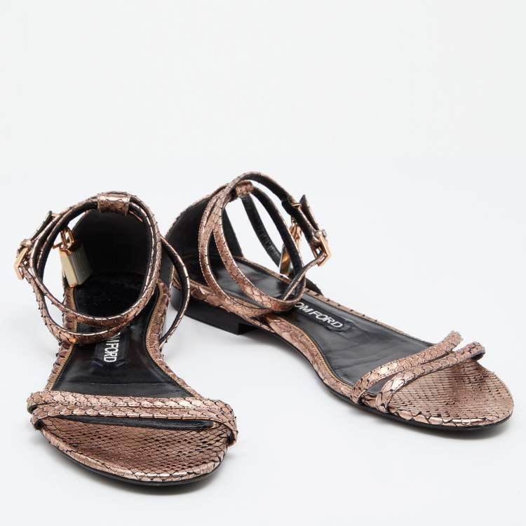 Pre Owned Tom Ford Metallic Brown Python Leather Ankle Strap Sandals Size 41