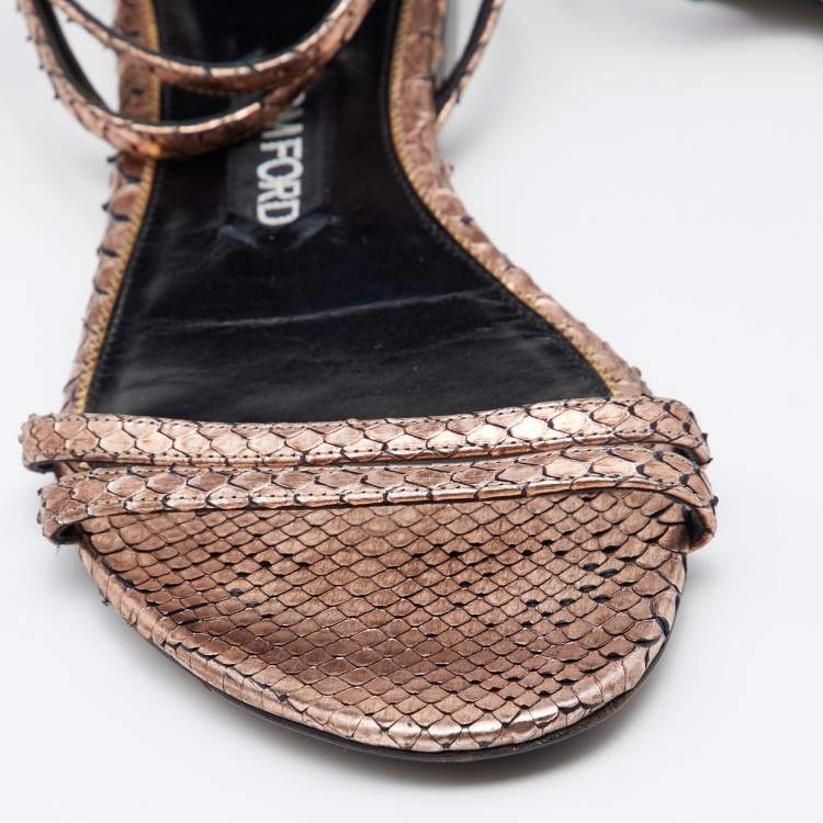 Pre Owned Tom Ford Metallic Brown Python Leather Ankle Strap Sandals Size 41