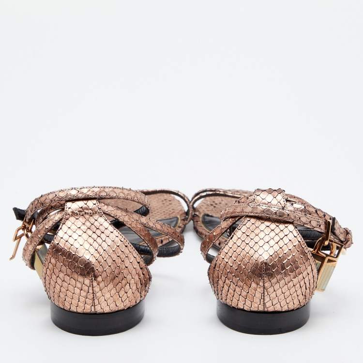 Pre Owned Tom Ford Metallic Brown Python Leather Ankle Strap Sandals Size 41