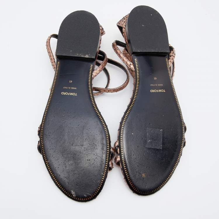 Pre Owned Tom Ford Metallic Brown Python Leather Ankle Strap Sandals Size 41