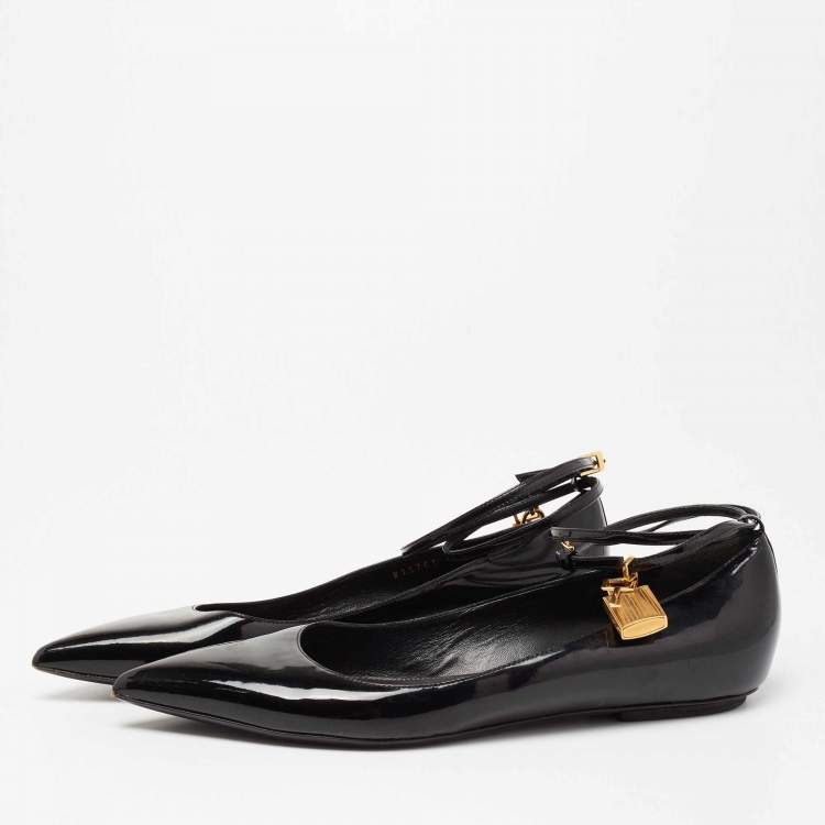 Pre Owned Tom Ford Black Patent Leather Ankle Wrap Lock Ballet Flats Size 41
