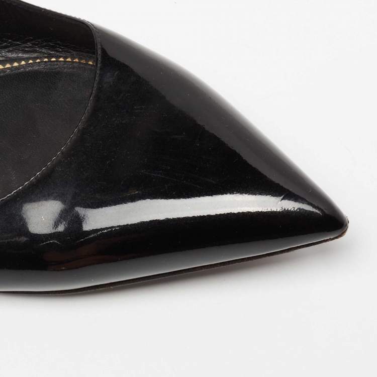Pre Owned Tom Ford Black Patent Leather Ankle Wrap Lock Ballet Flats Size 41
