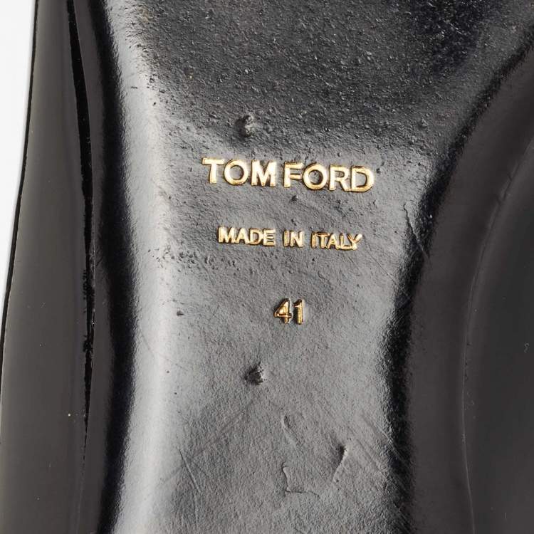 Pre Owned Tom Ford Black Patent Leather Ankle Wrap Lock Ballet Flats Size 41