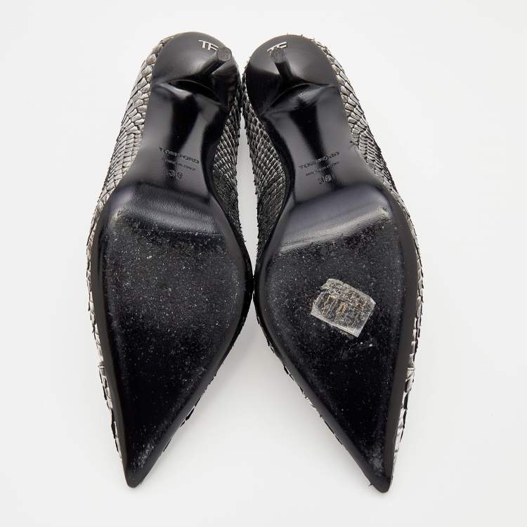 Pre Owned Tom Ford Metallic Silver Python Leather Pointed Toe Pumps Size 38