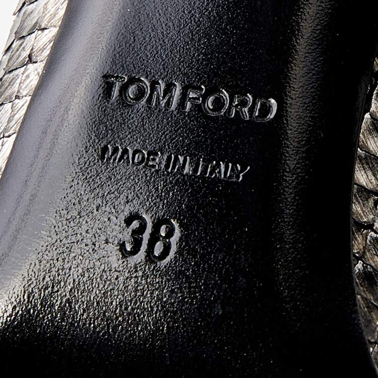 Pre Owned Tom Ford Metallic Silver Python Leather Pointed Toe Pumps Size 38