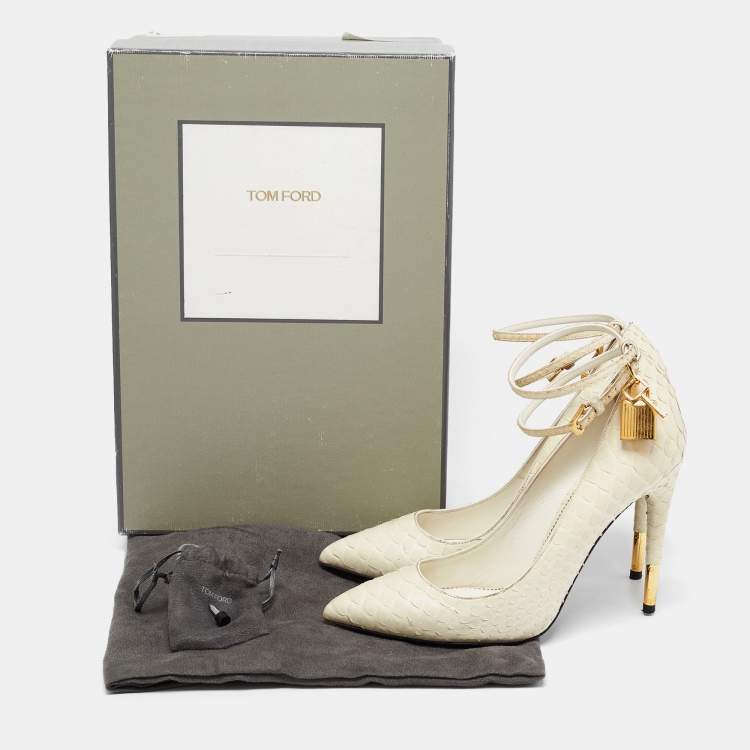 Pre Owned Tom Ford Off White Python Padlock Ankle Strap Pointed Toe Pumps Size 37