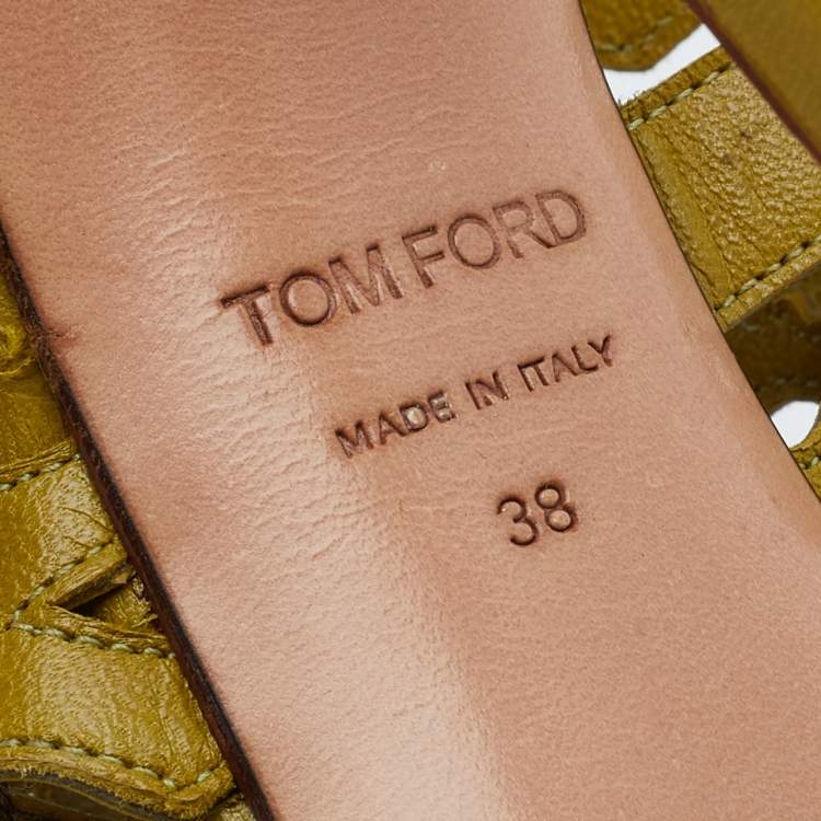 Pre Owned Tom Ford Mustard Yellow Leather Floral Embellished Ankle Strap Sandals Size 38