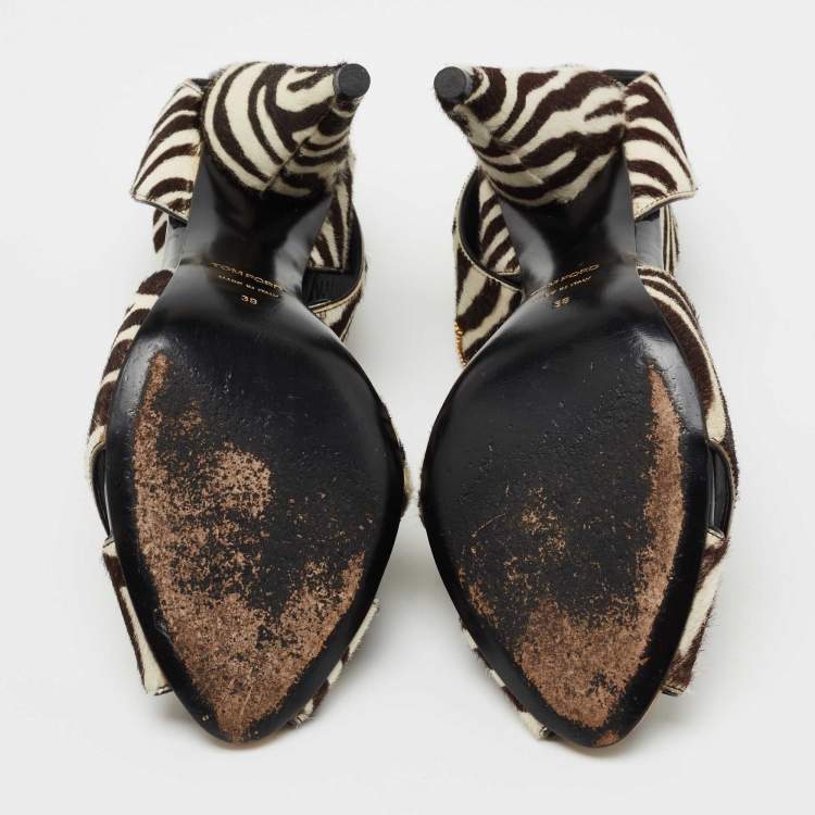 Pre Owned Tom Ford White/Brown Calf Hair Ankle Strap Sandals Size 38