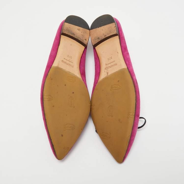 Pre Owned Tom Ford Pink/Black Suede and Leather Ballet Flats Size 37.5