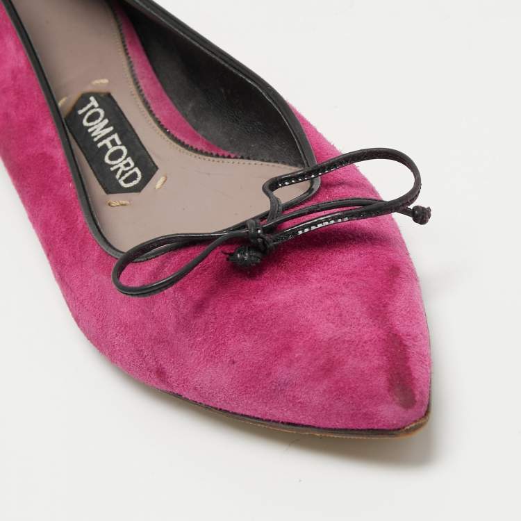 Pre Owned Tom Ford Pink/Black Suede and Leather Ballet Flats Size 37.5