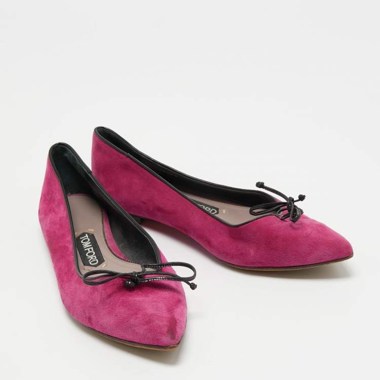Pre Owned Tom Ford Pink/Black Suede and Leather Ballet Flats Size 37.5