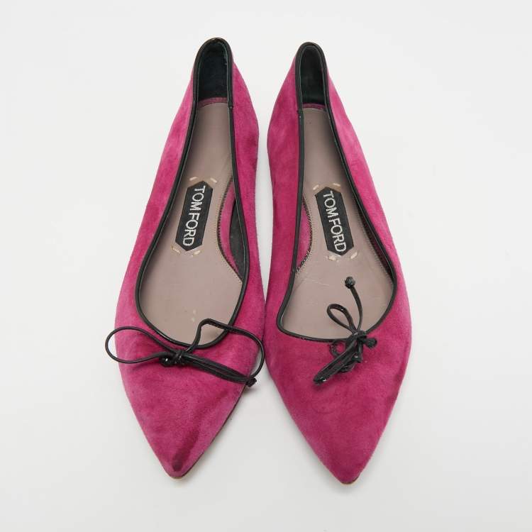 Pre Owned Tom Ford Pink/Black Suede and Leather Ballet Flats Size 37.5