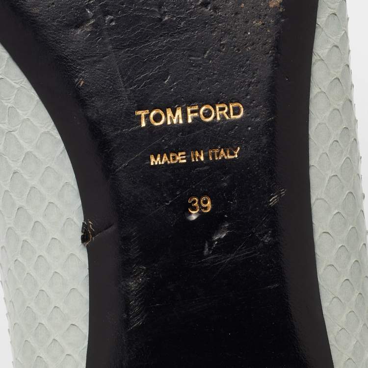 Pre Owned Tom Ford Pale Green Python Padlock Ankle Wrap Pointed Toe Flats Size 39