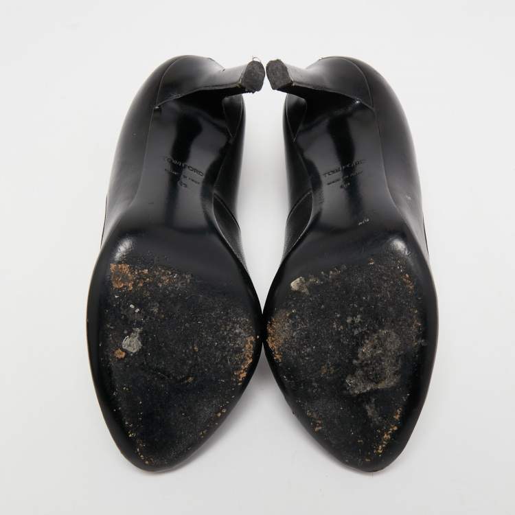 Pre Owned Tom Ford Black Leather Peep Toe Pumps Size 36