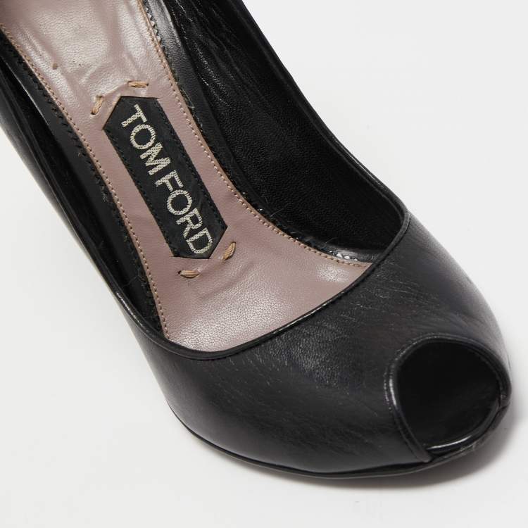 Pre Owned Tom Ford Black Leather Peep Toe Pumps Size 36