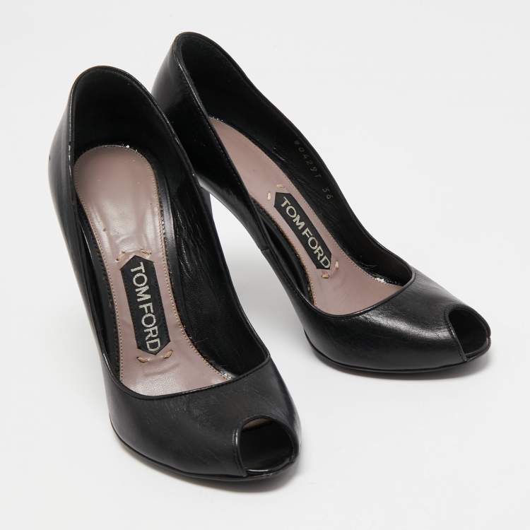 Pre Owned Tom Ford Black Leather Peep Toe Pumps Size 36