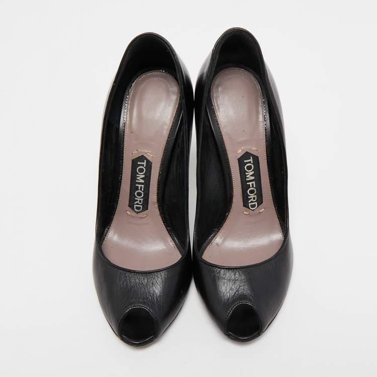 Pre Owned Tom Ford Black Leather Peep Toe Pumps Size 36