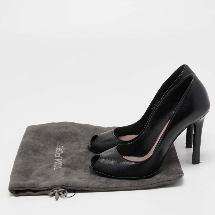 Pre Owned Tom Ford Black Leather Peep Toe Pumps Size 36