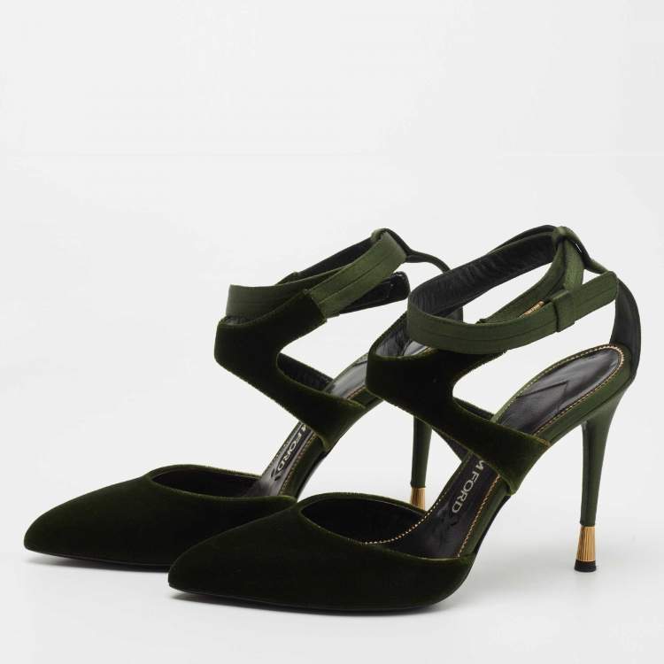 Tom Ford Green Velvet and Satin Ankle Strap Pumps Size 38 Tom Ford | TLC