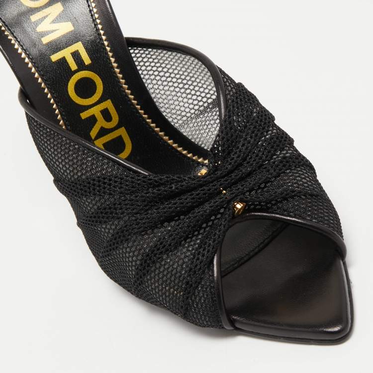 Pre Owned Tom Ford Black Mesh Piercing Open Toe Slingback Sandals Size 38.5