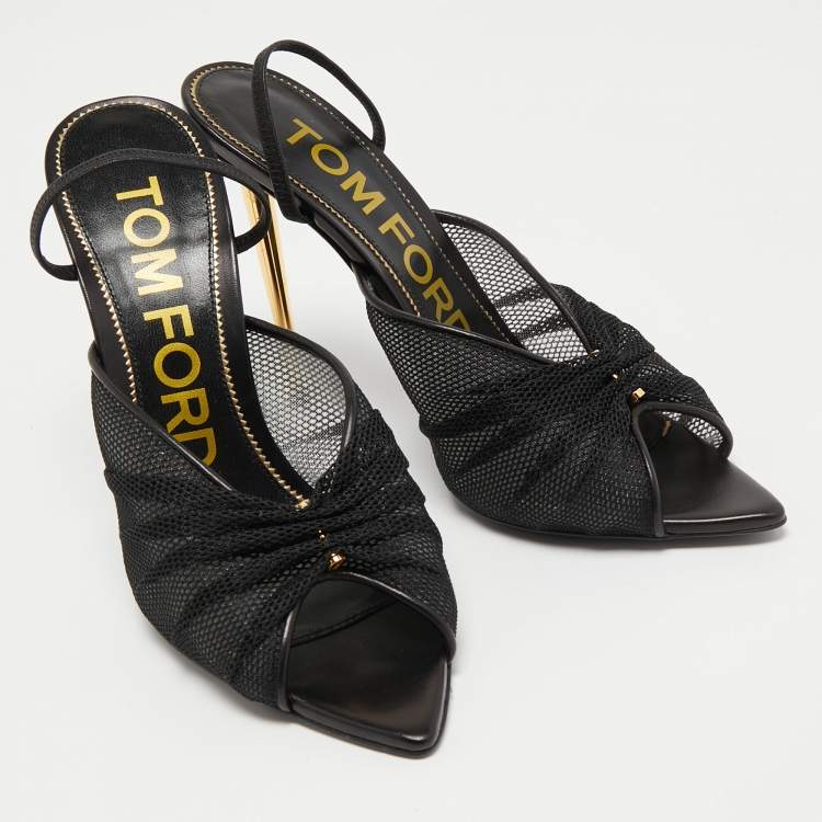 Pre Owned Tom Ford Black Mesh Piercing Open Toe Slingback Sandals Size 38.5