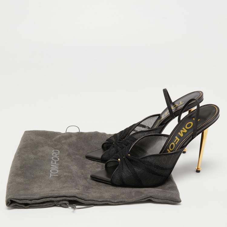 Pre Owned Tom Ford Black Mesh Piercing Open Toe Slingback Sandals Size 38.5