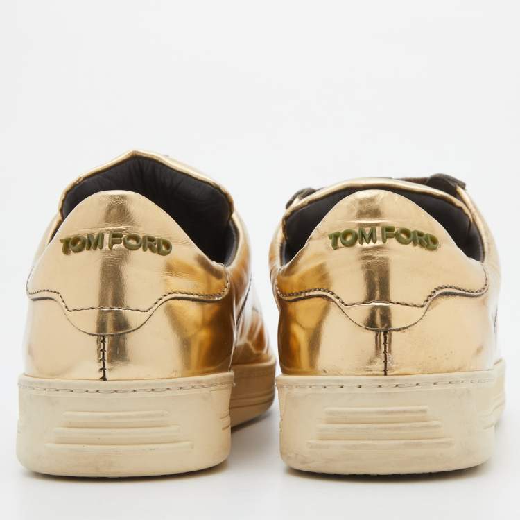 Pre Owned Tom Ford Metallic Gold Patent Leather Low Top Sneakers Size 38