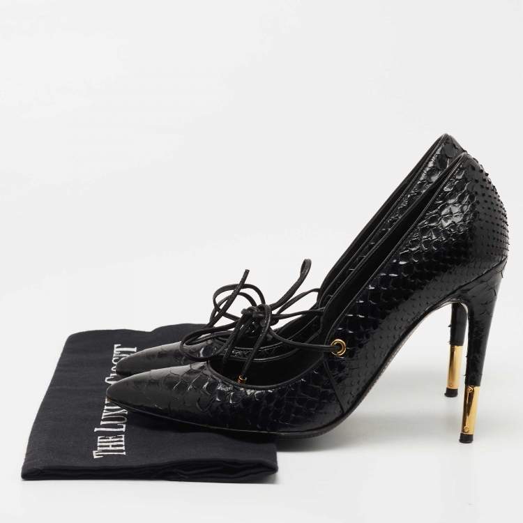 Pre Owned Tom Ford Black Python Mary Jane Pumps Size 39.5