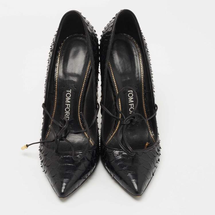 Pre Owned Tom Ford Black Python Mary Jane Pumps Size 39.5