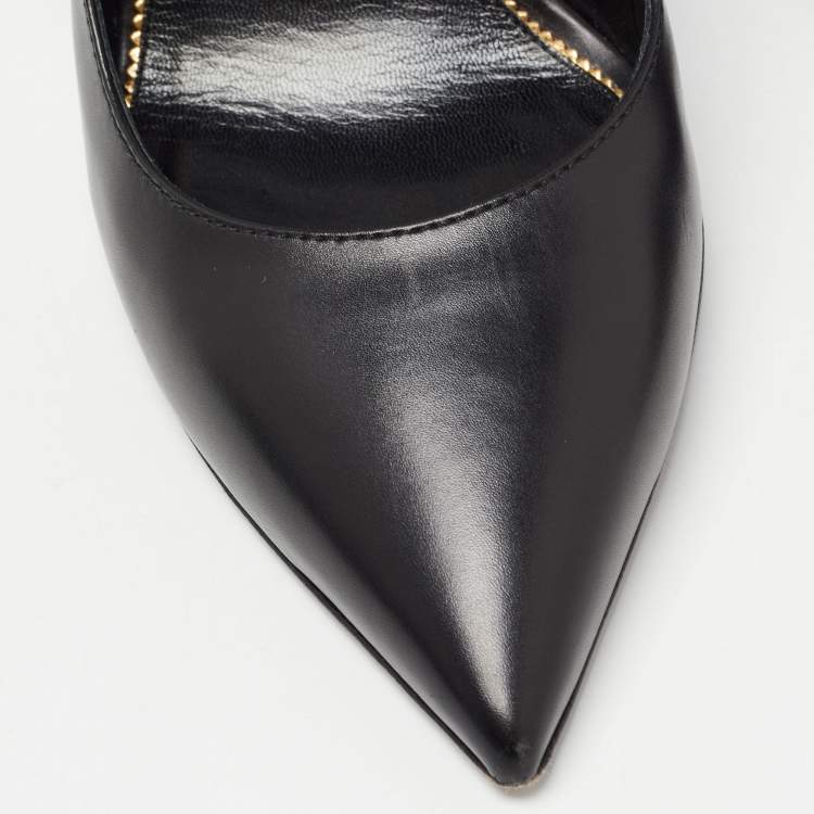 Pre Owned Tom Ford Black Leather Padlock Ankle Wrap Pumps Size 40