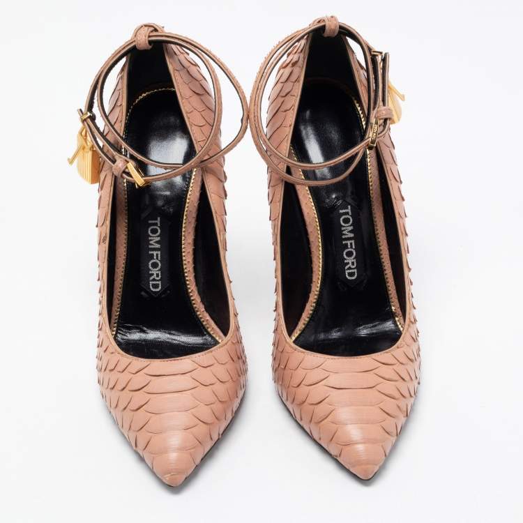 Pre Owned Tom Ford Pink Python Padlock Ankle Strap Pumps Size 40