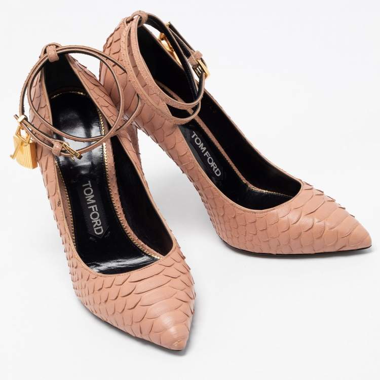 Pre Owned Tom Ford Pink Python Padlock Ankle Strap Pumps Size 40