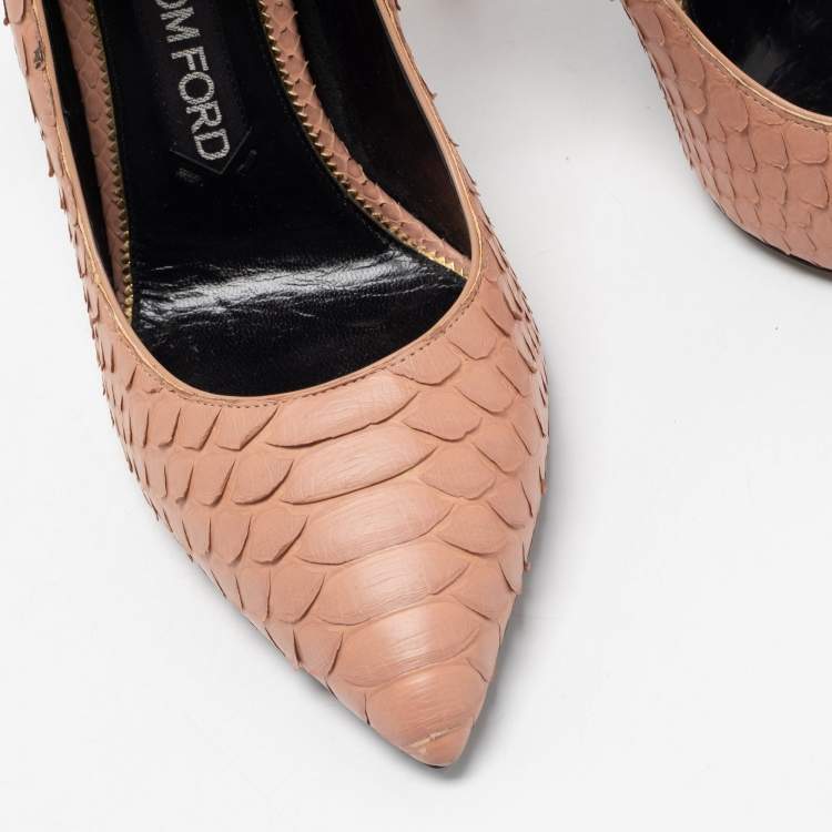 Pre Owned Tom Ford Pink Python Padlock Ankle Strap Pumps Size 40