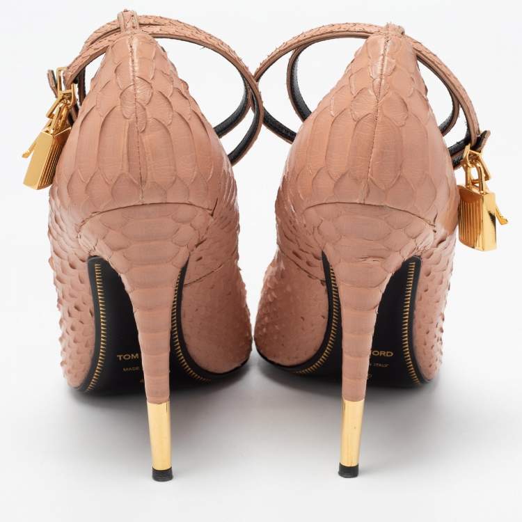 Pre Owned Tom Ford Pink Python Padlock Ankle Strap Pumps Size 40