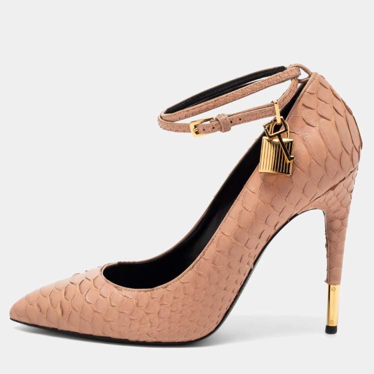 Pre Owned Tom Ford Pink Python Padlock Ankle Strap Pumps Size 40