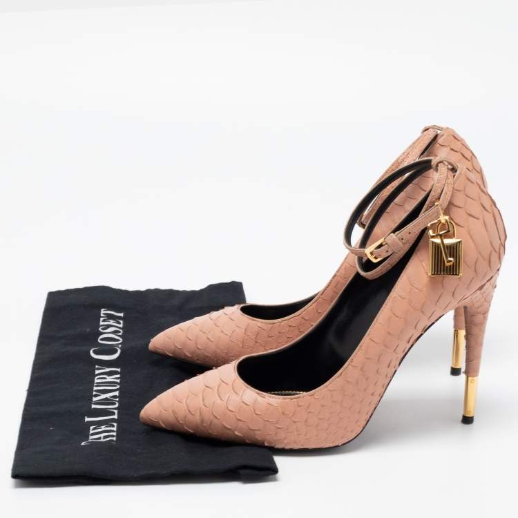 Pre Owned Tom Ford Pink Python Padlock Ankle Strap Pumps Size 40