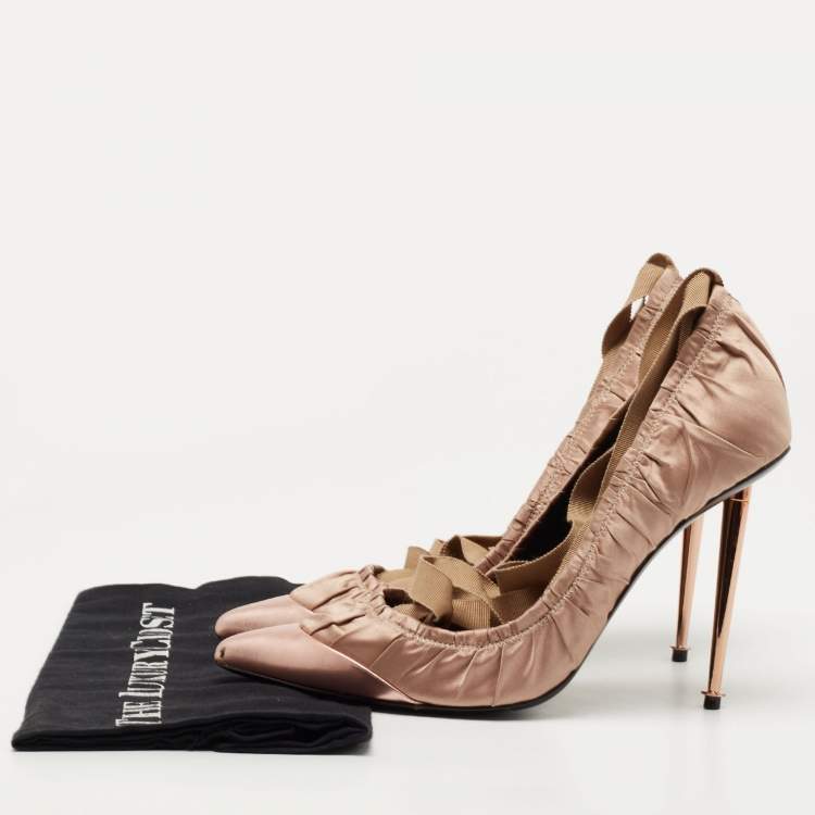 Pre Owned Tom Ford Two Tone Pleated Fabric and Leather Ankle Tie Pumps Size 39