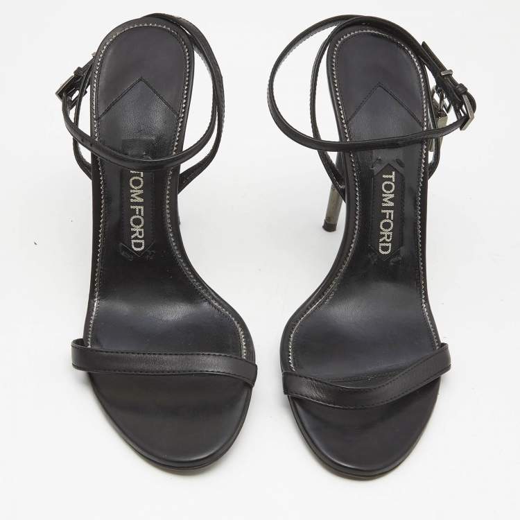 Pre Owned Tom Ford Black Leather Padlock Ankle Strap Sandals Size 39