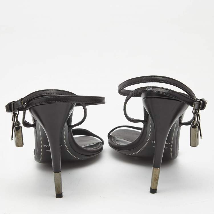 Pre Owned Tom Ford Black Leather Padlock Ankle Strap Sandals Size 39