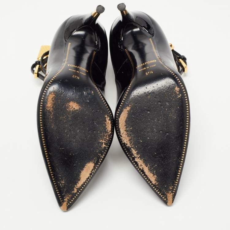 Pre Owned Tom Ford Black Patent Leather Padlock Pumps Size 37.5