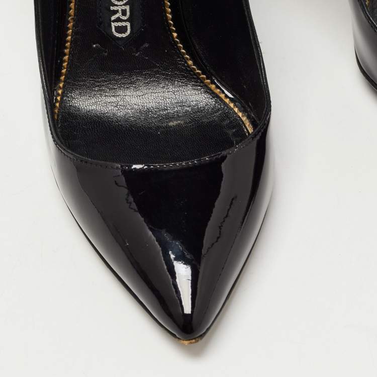 Pre Owned Tom Ford Black Patent Leather Padlock Pumps Size 37.5