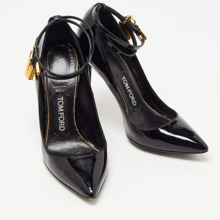 Pre Owned Tom Ford Black Patent Leather Padlock Pumps Size 37.5