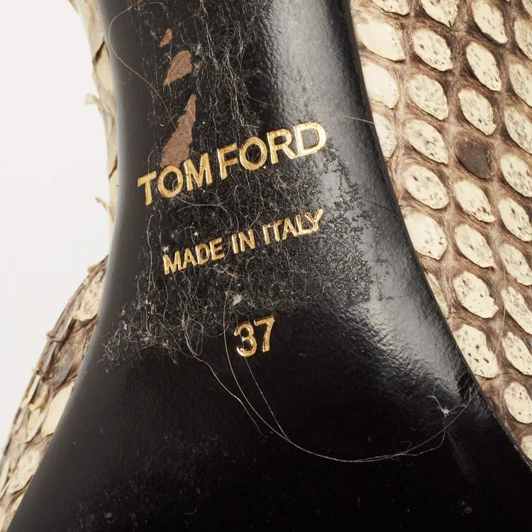Pre Owned Tom Ford Beige/Brown Python Leather D'orsay Pointed Toe Pumps Size 37